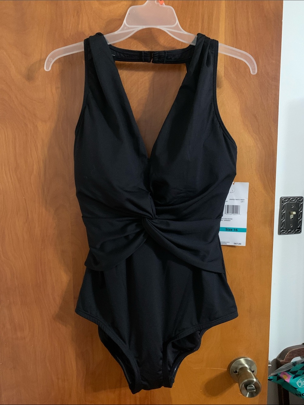 Gabar Draped Twist V-Neck One Piece Swim - Black